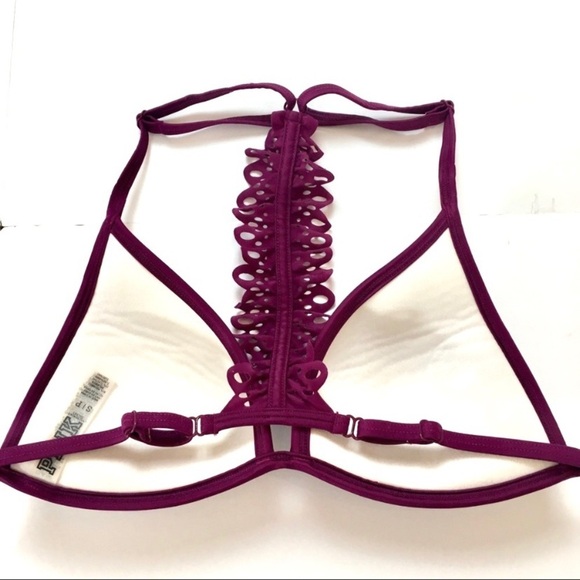 PINK Victoria Secret Pink Burgundy Lace T-back Bra - Picture 3 of 4